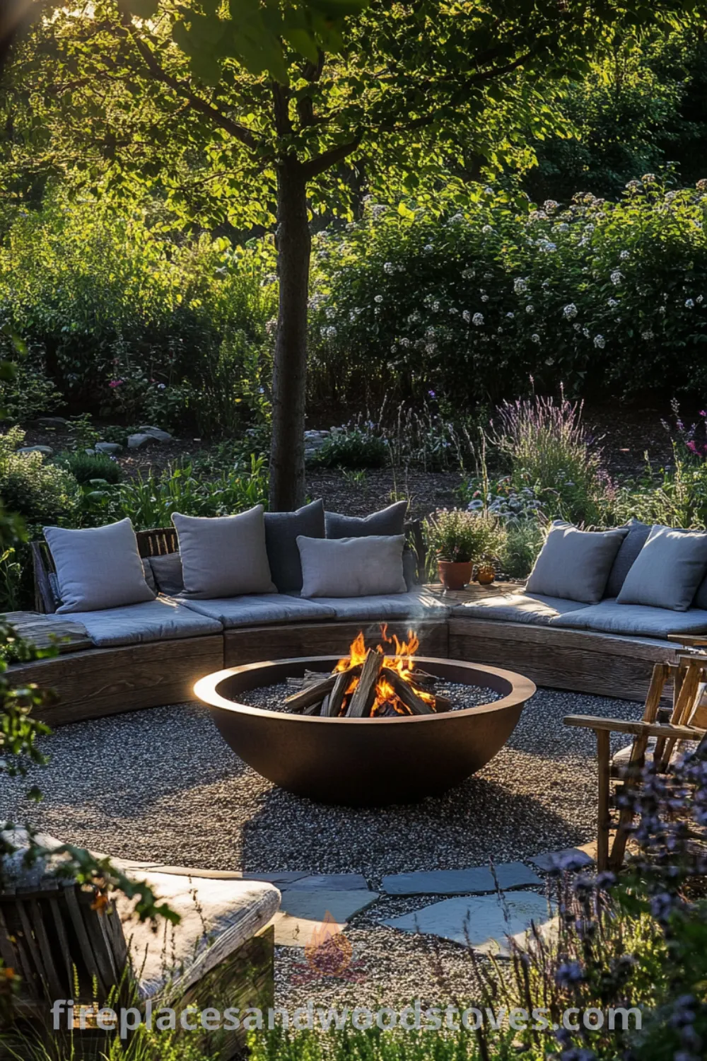 Cozy outdoor fire pit area featuring sunken seating and inviting decor inspirations on fireplacesandwoodstoves.com, perfect for backyard living, fire pit ideas, and outdoor seating with fire pit designs.