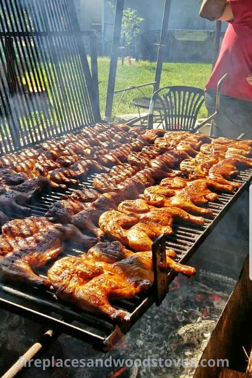 BBQ chicken and meat cooking on an outdoor grill, showcasing a barbecue rotisserie chicken and smoked varieties, perfect for a cozy gathering atmosphere. Discover incredible outdoor ideas at patioandhomefurniture.com.
