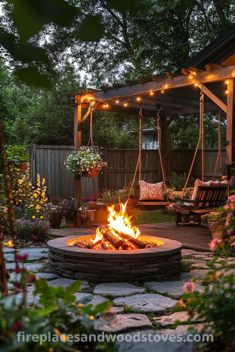 Outdoor fire pit area on fireplacesandwoodstoves.com, featuring cozy seating, stylish outdoor furniture, and backyard design ideas for a perfect outdoor living experience.