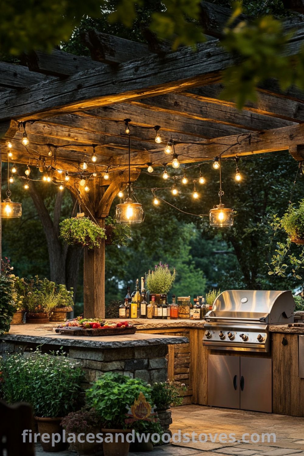 Charming outdoor BBQ area on fireplacesandwoodstoves.com, showcasing a cozy grill station, rustic design ideas, and outdoor decor elements for an inviting cooking and dining experience.