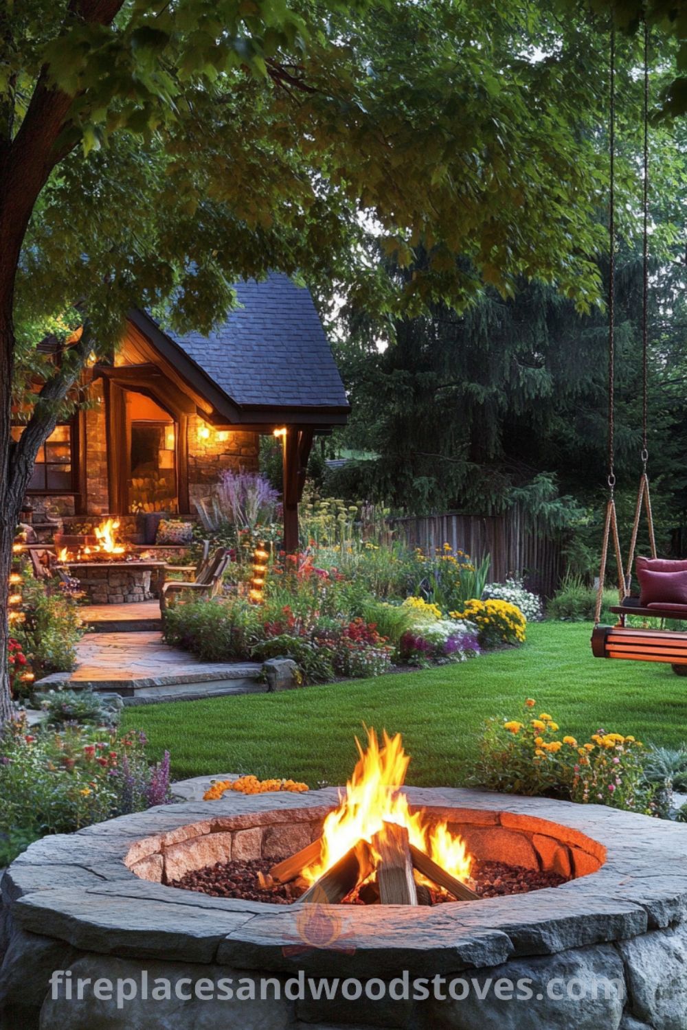 Charming backyard fire pit featured on fireplacesandwoodstoves.com, ideal for cozy gatherings, designed for outdoor seating areas, and enhancing backyard design with sleek outdoor furniture and fire pit landscaping.