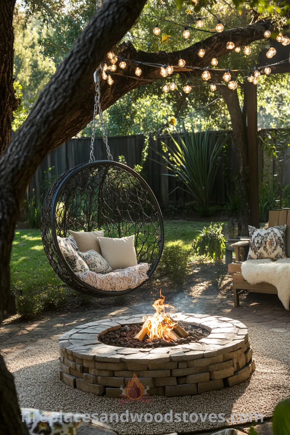 Backyard fire pit area on fireplacesandwoodstoves.com, featuring outdoor seating, cozy ideas, and design inspirations for creating a welcoming outdoor hangout.
