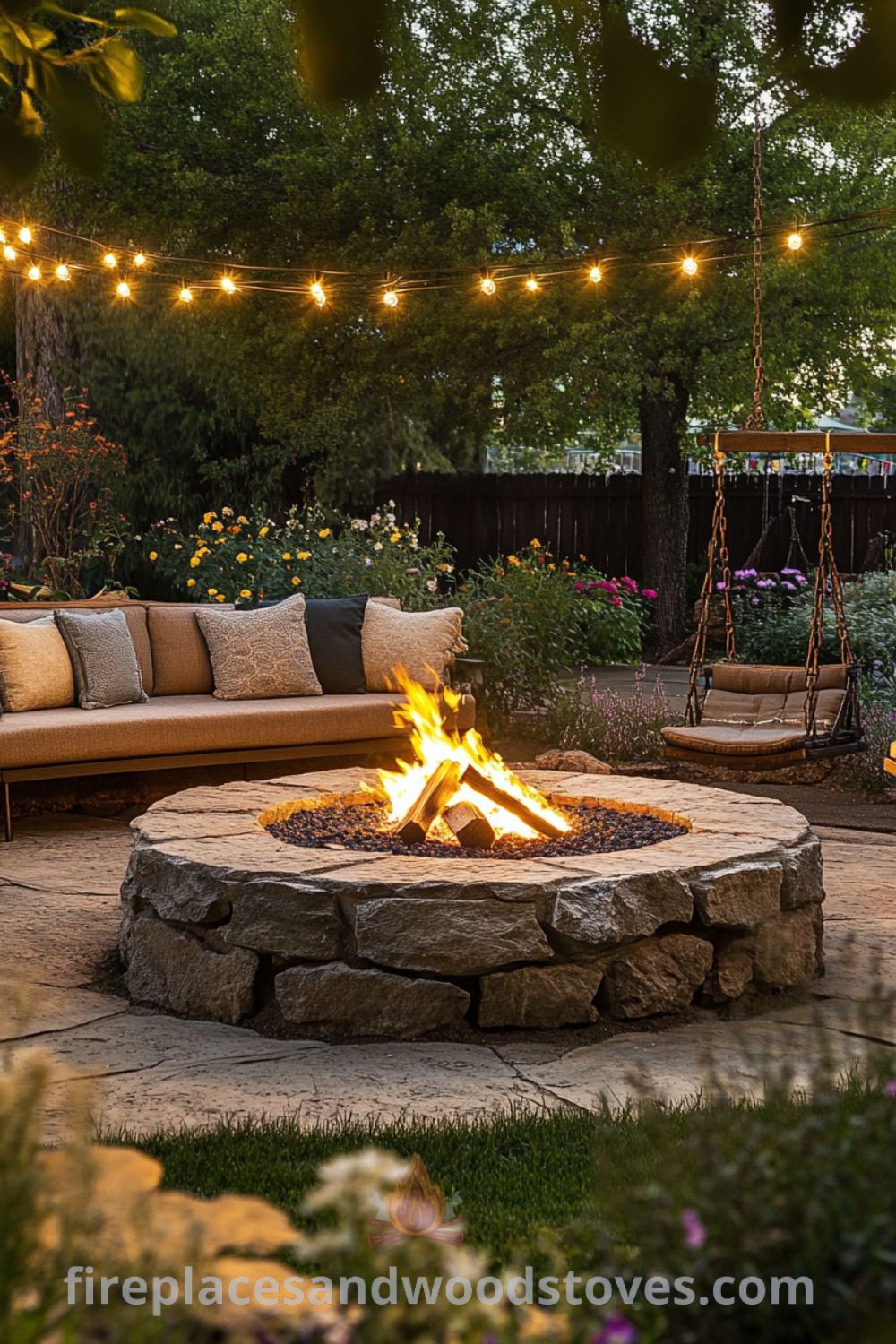 Cozy backyard fire pit ideas on fireplacesandwoodstoves.com featuring fire pit landscaping, outdoor seating, sleek outdoor furniture, and inspirations for creating a comfortable backyard seating area.