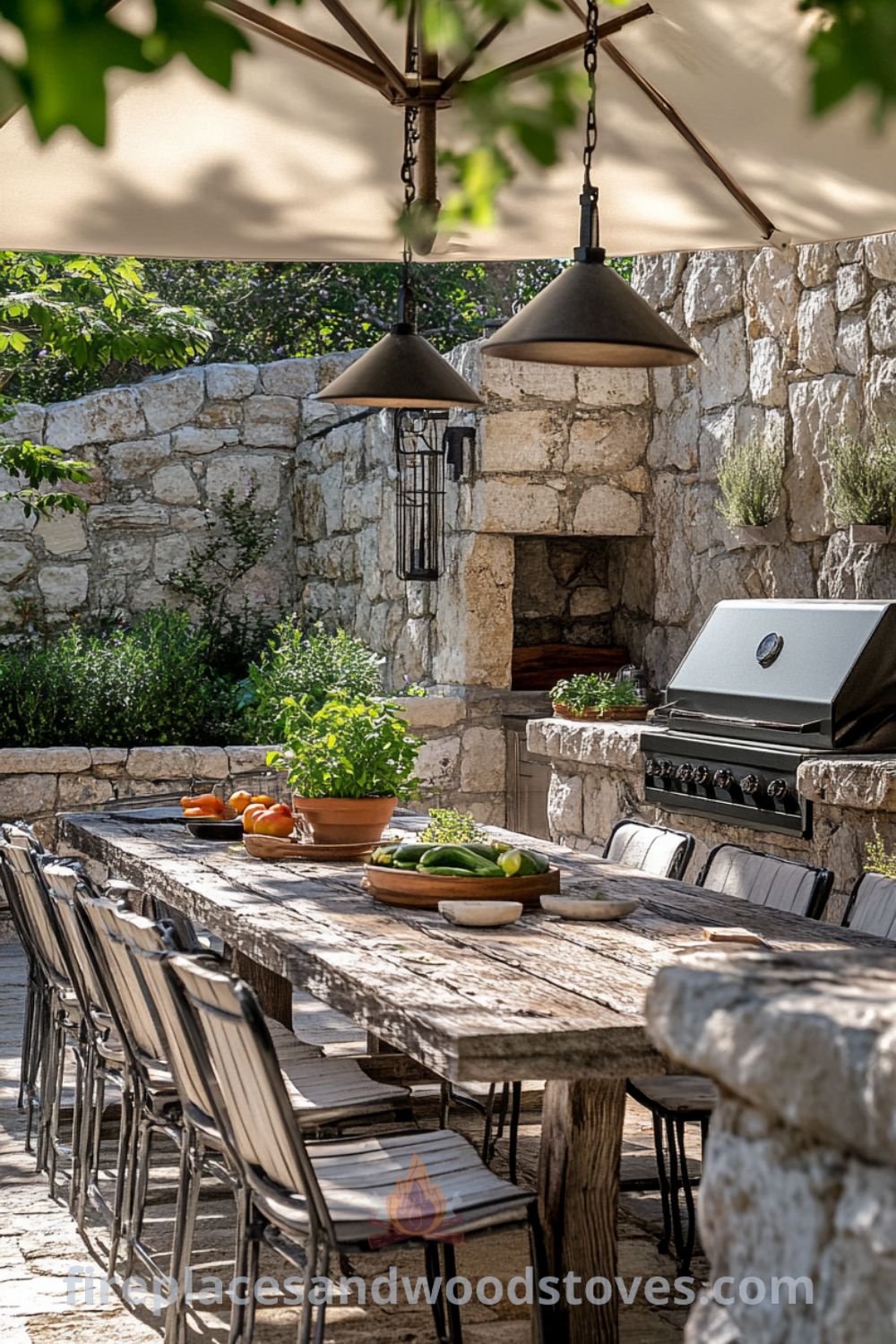 Charming backyard grill station on fireplacesandwoodstoves.com featuring a cozy outdoor kitchen, useful grill area, and unique decor ideas for an inviting outdoor dining experience.