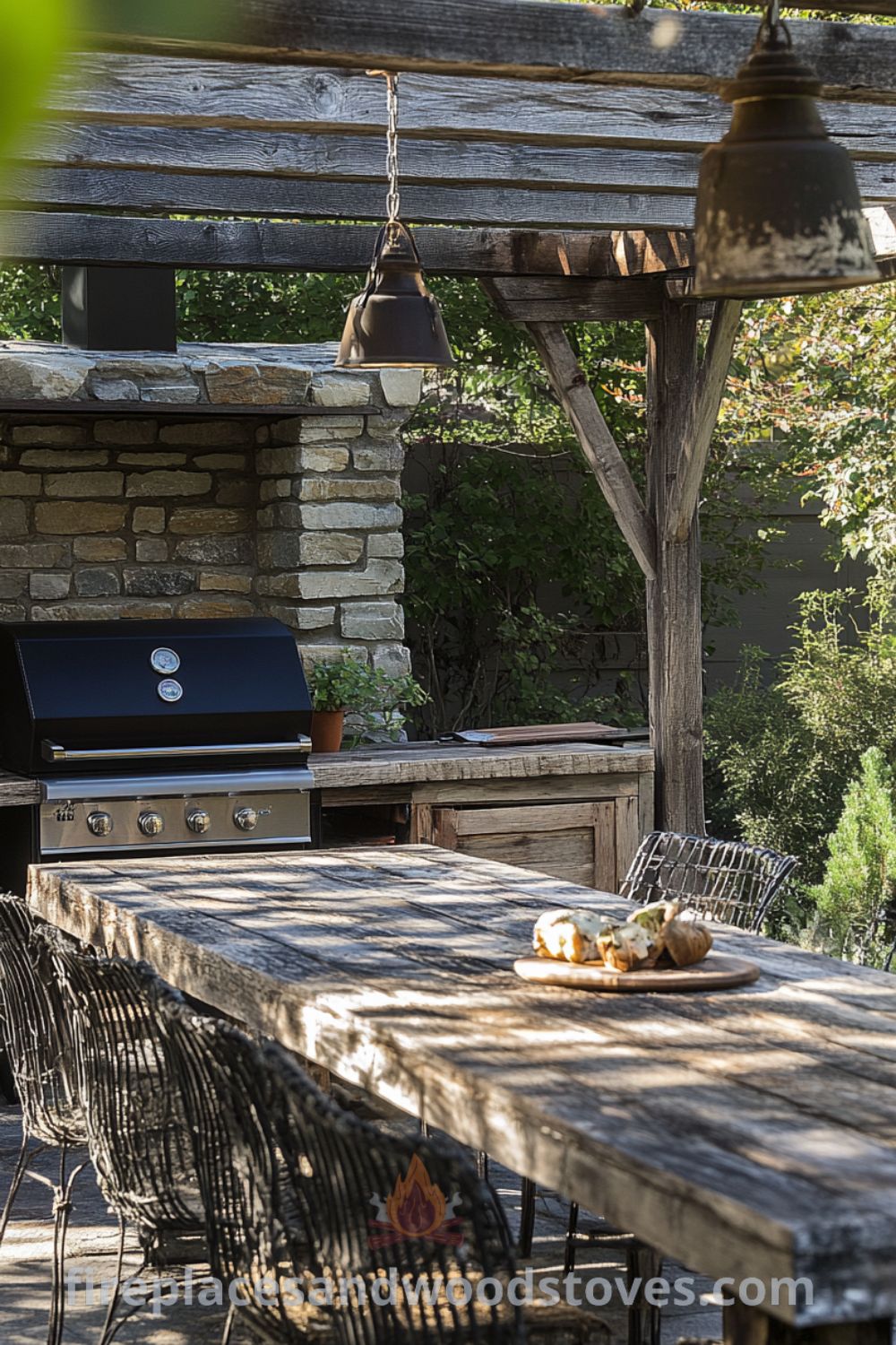 Rustic outdoor kitchen with grill station on fireplacesandwoodstoves.com, featuring cozy decor ideas, outdoor cooking elements, and inviting patio design inspirations for your home.