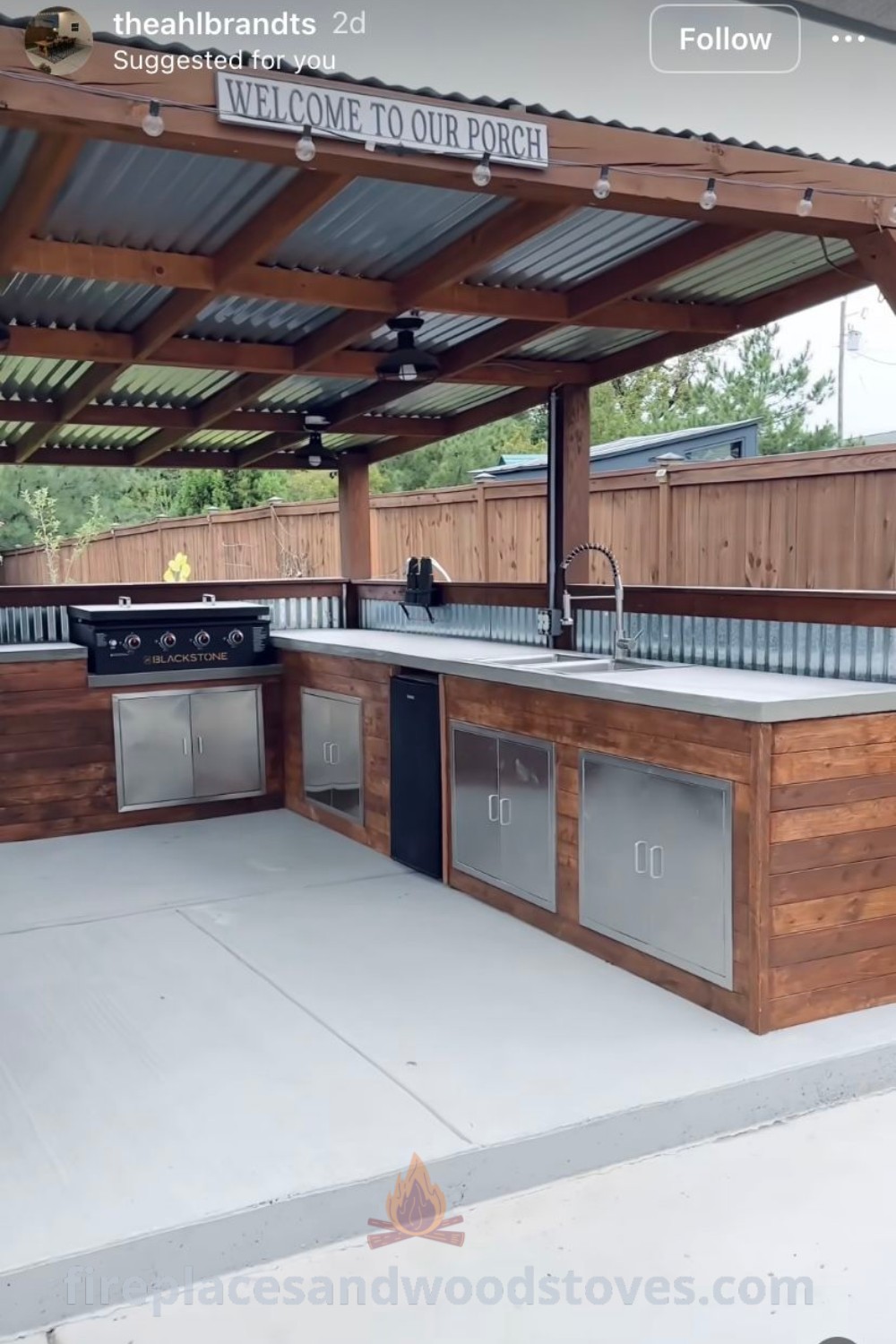 An outdoor kitchen with stainless steel appliances under a pergola, showcasing incredible ideas for creating a stylish and functional space in your backyard, ideal for entertaining. Find more inspiration at patioandhomefurniture.com.