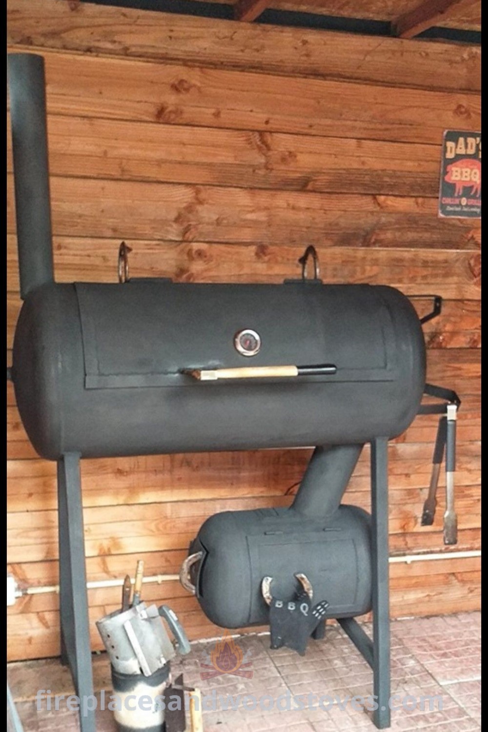 An outdoor BBQ grill in the corner of a wooden building with brick flooring, showcasing stylish smoker designs for superior outdoor cooking. Enhance your backyard with incredible ideas and functional decor from patioandhomefurniture.com.