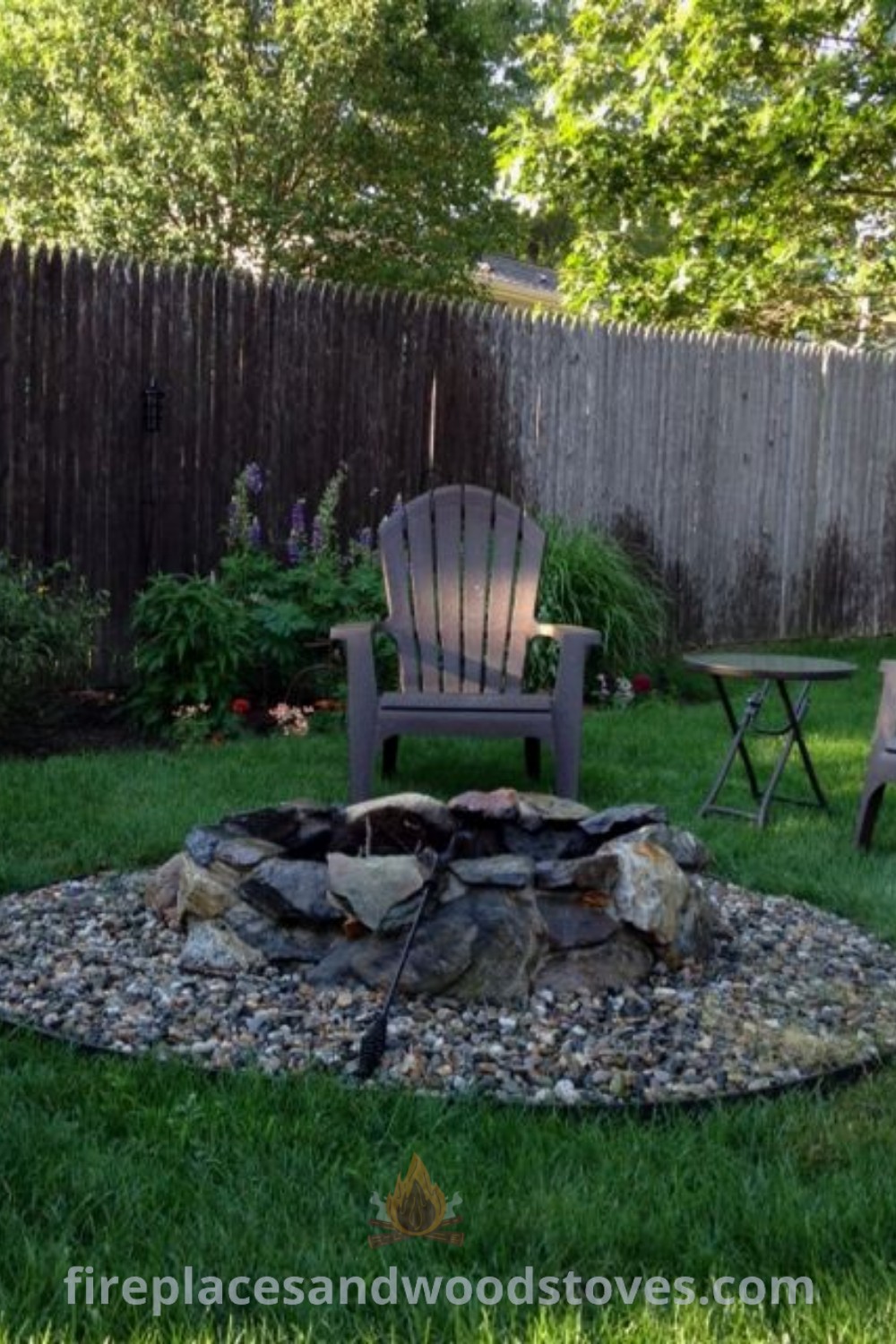 A beautiful fire pit surrounded by lawn chairs and a table with drinks, illustrating stylish outdoor fire pit ideas that enhance backyard aesthetics. Find incredible DIY fire pit inspirations and tips at patioandhomefurniture.com.
