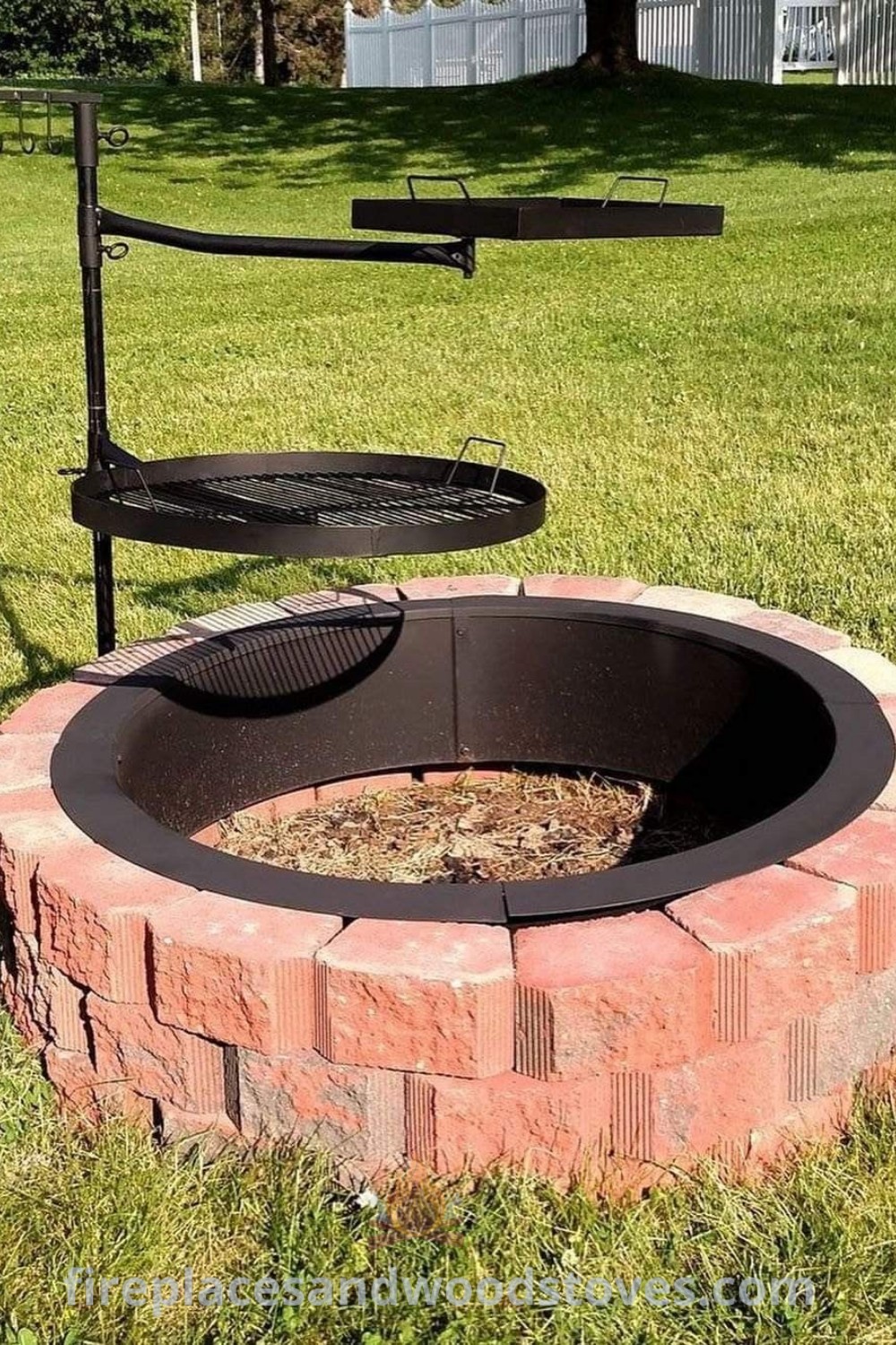 A beautiful fire pit in the middle of a field, showcasing stylish brick designs and perfect for outdoor cooking, BBQ ideas, and cozy gatherings. Enhance your backyard with this incredible outdoor feature for memorable evenings. Explore more at patioandhomefurniture.com.
