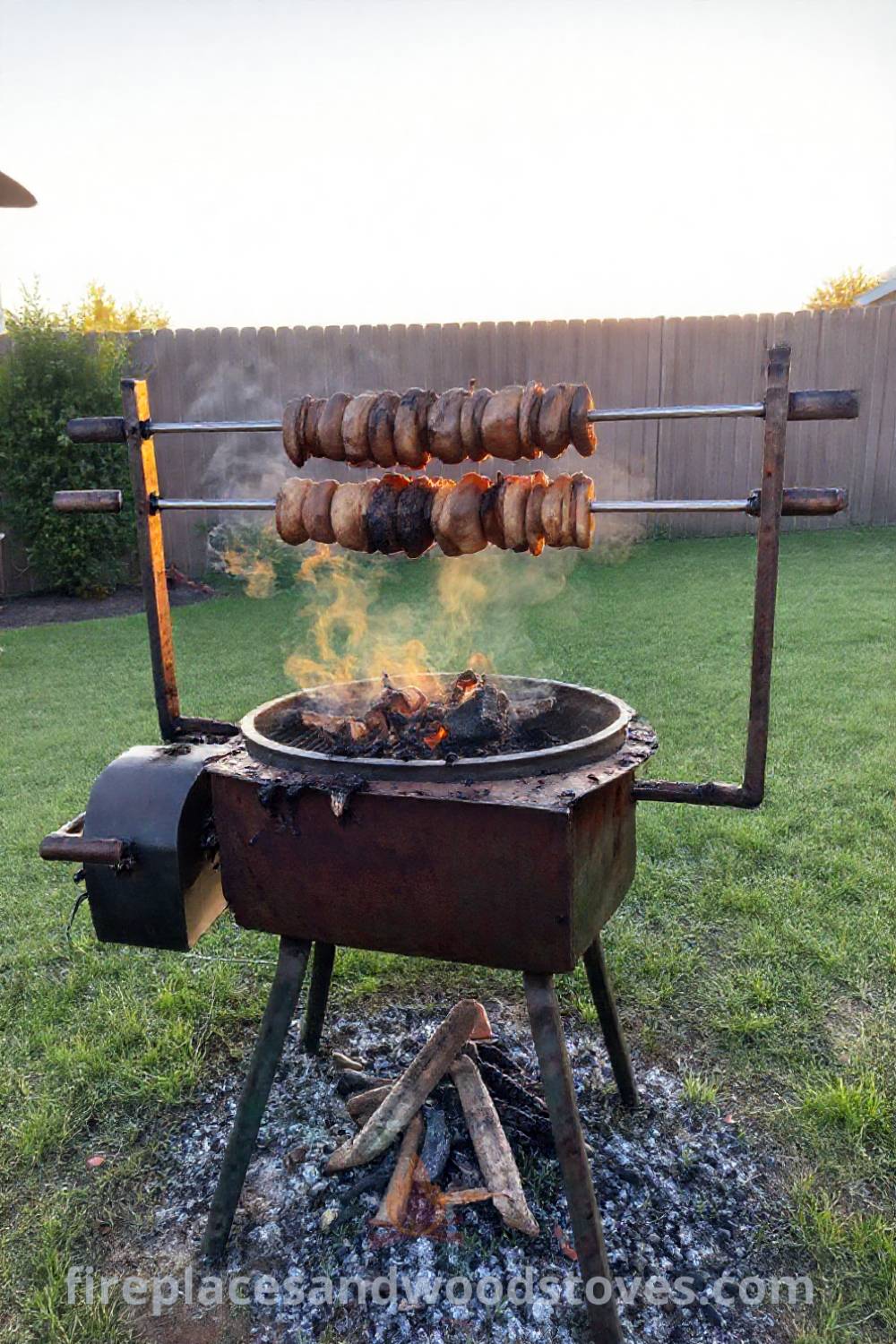 Spit BBQ in a sunny backyard setting with meats roasting over open flames, inviting a lively atmosphere for gatherings. Visit patioandhomefurniture.com for stylish designs transforming your backyard and incredible ideas that will wow your guests.