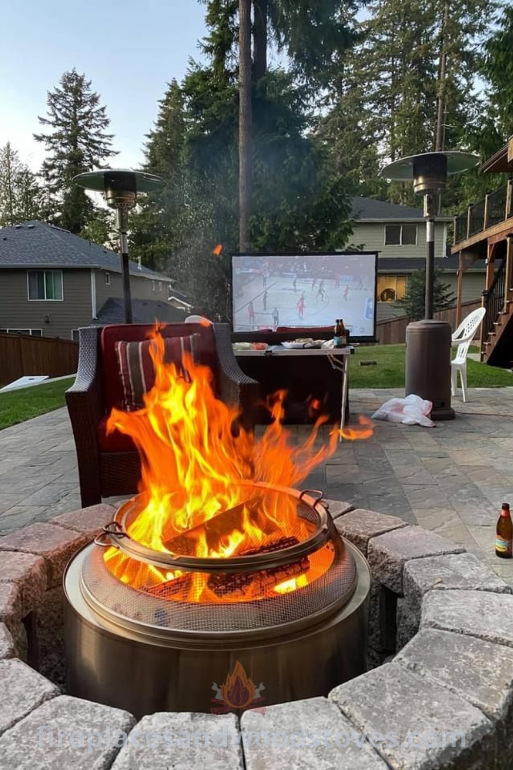 A stylish Solo Stove fire pit in the middle of a patio, showcasing backyard firepit ideas that enhance outdoor gatherings and create a cozy atmosphere. Discover more creative designs and inspiration at patioandhomefurniture.com.
