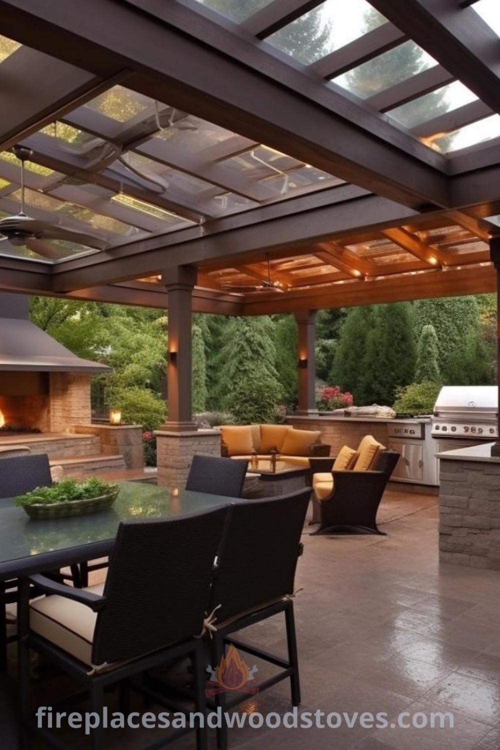 An outdoor kitchen and dining area showcasing a stylish grilling station and cozy seating, perfect for luxury outdoor living. Transform your patio with incredible ideas and designs that enhance your outdoor experience at patioandhomefurniture.com.