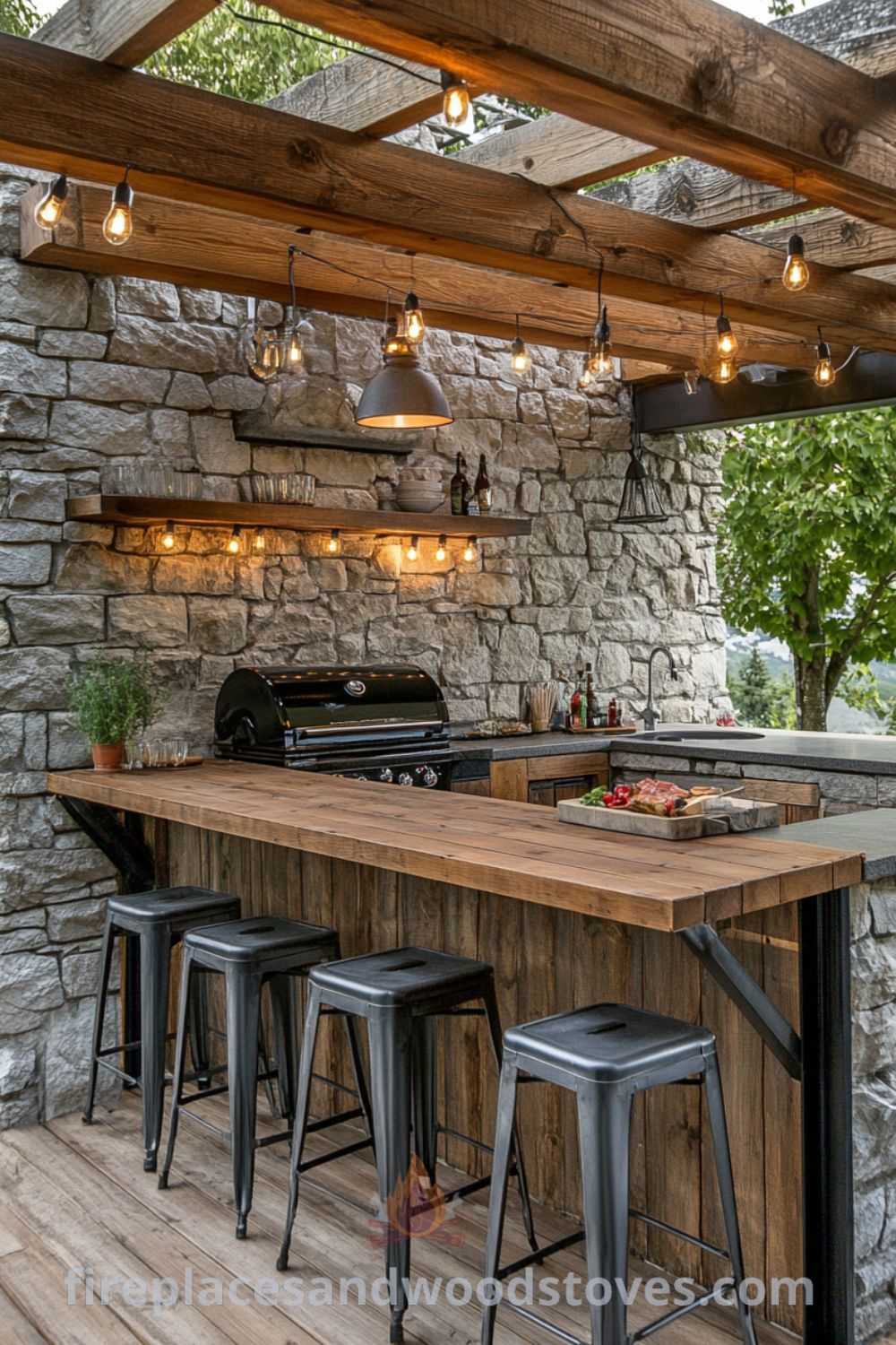 Backyard kitchen with grill station on fireplacesandwoodstoves.com, showcasing cozy outdoor decor, cooking station, and design ideas for a perfect patio dining experience.