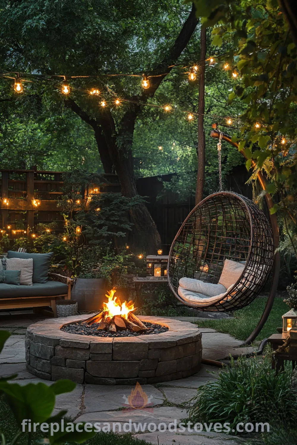 Fire pit area with inviting seating arrangement on fireplacesandwoodstoves.com, showcasing cozy ideas for a backyard fire pit, outdoor decor inspirations, and backyard improvements for an ideal outdoor hangout area.