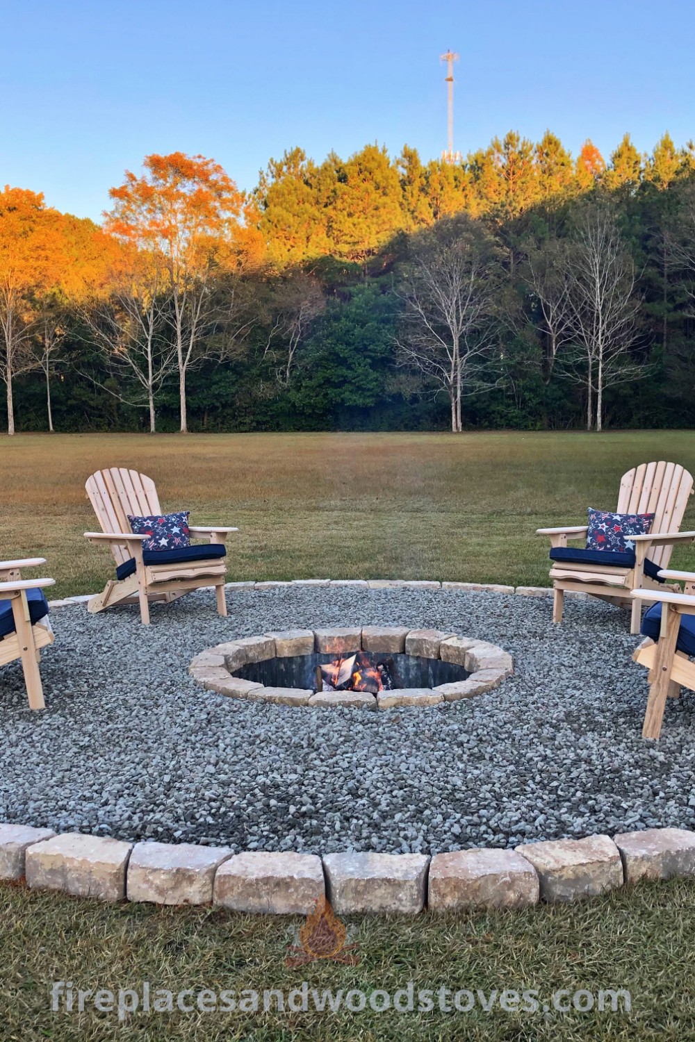 An outdoor fire pit surrounded by chairs, featuring creative designs like a round gravel fire pit area and rock around fire pit. Perfect for stylish backyard gatherings, offering incredible ideas for cozy outdoor living. Discover more inspiration at patioandhomefurniture.com.