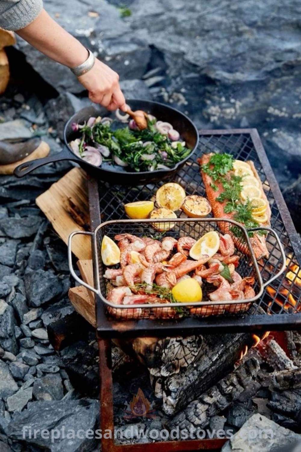A person cooking food over an open fire while enjoying gourmet camping meals, showcasing camp kitchen ideas and open fire cooking techniques for enjoyable family gatherings. Discover stylish and functional outdoor cooking inspiration at patioandhomefurniture.com.