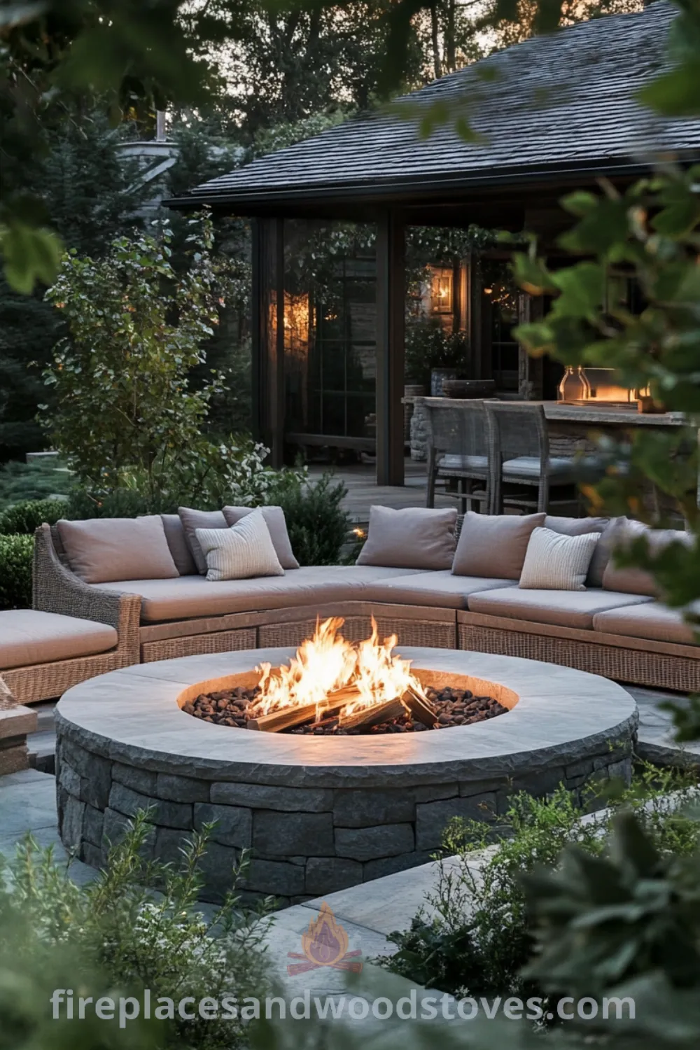 Cozy fire pit area on fireplacesandwoodstoves.com featuring outdoor fire designs, sunken seating, and inspiring ideas for your cozy home and backyard makeover.