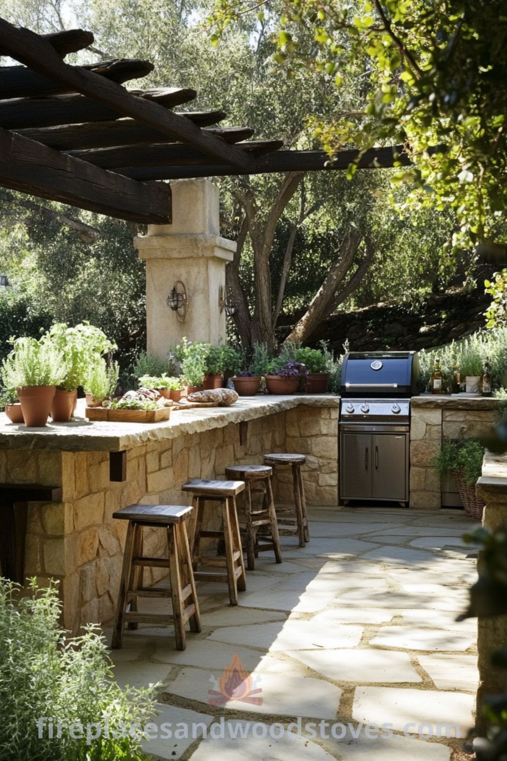 Charming outdoor cooking area on fireplacesandwoodstoves.com, showcasing a grill station, cozy patio design, and inviting outdoor dining space with unique ideas for outdoor decor and cooking stations.