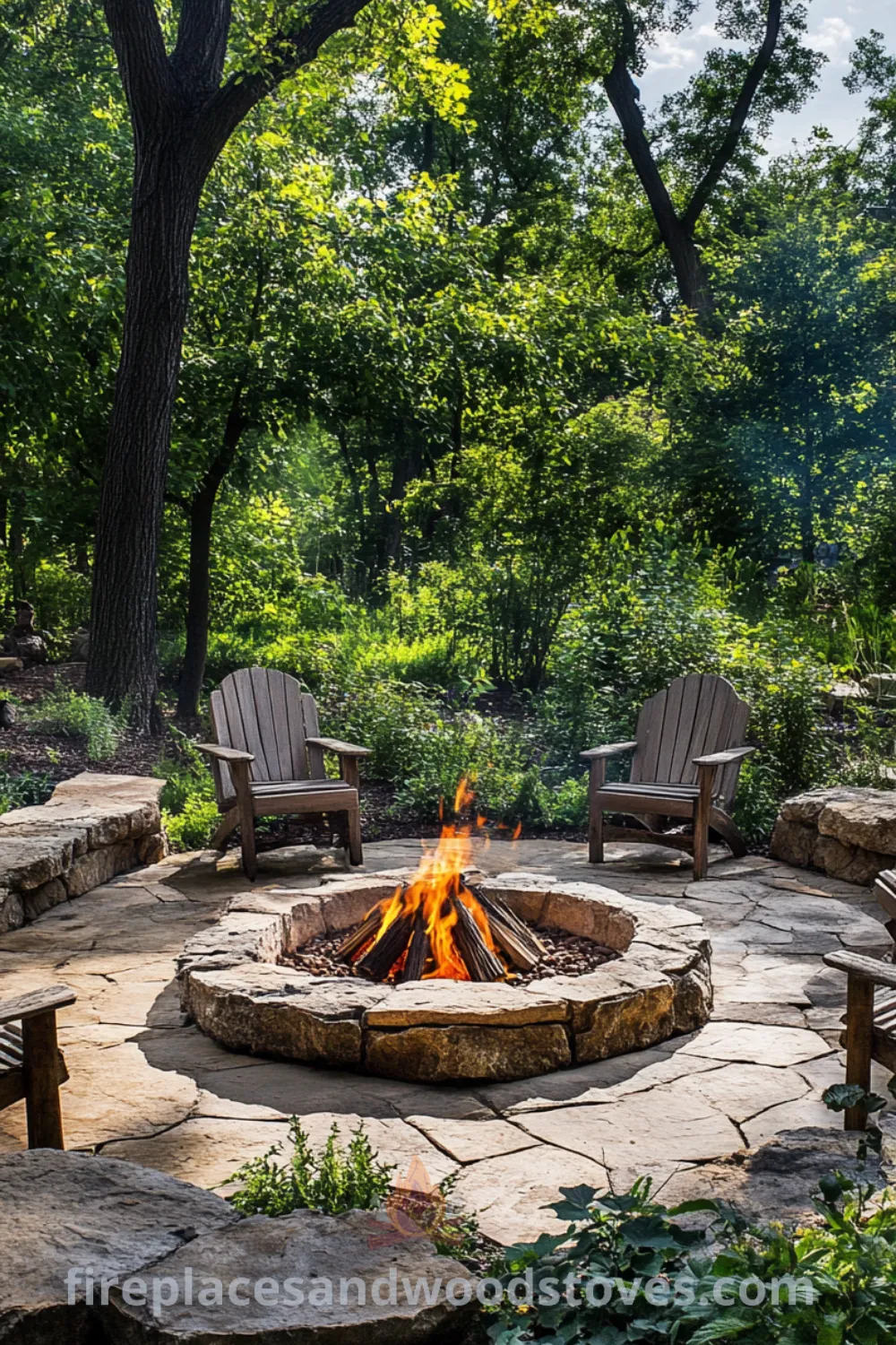 Charming backyard fire pit area on fireplacesandwoodstoves.com, showcasing outdoor fire pit designs, cozy seating, and decor inspirations for backyard living and gatherings.