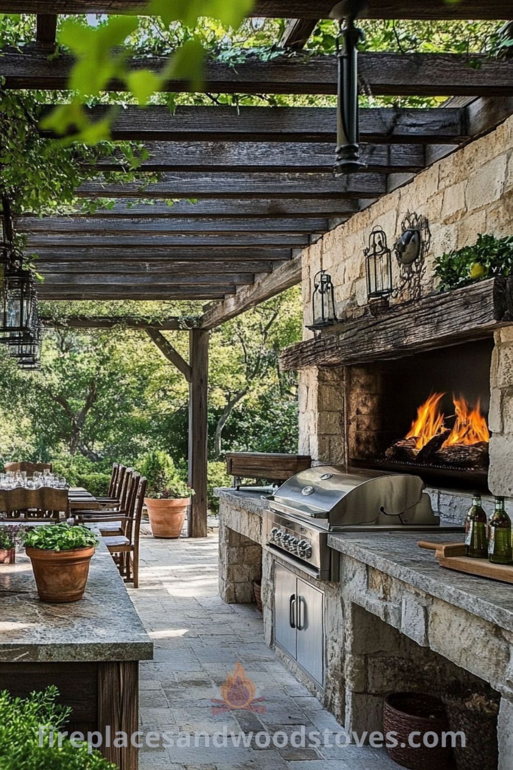 Charming outdoor kitchen with covered patio and pergola kitchen on fireplacesandwoodstoves.com, featuring grilling areas, unique ideas, and cozy decor inspirations for modern outdoor living.