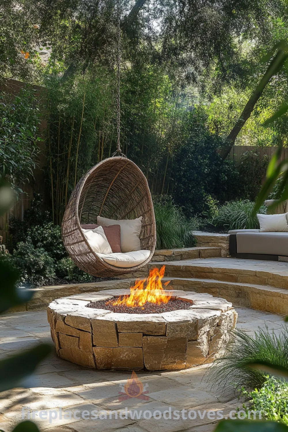 Fire pit area design on fireplacesandwoodstoves.com featuring outdoor fire pit seating, cozy backyard features, and inspiring backyard landscaping ideas.