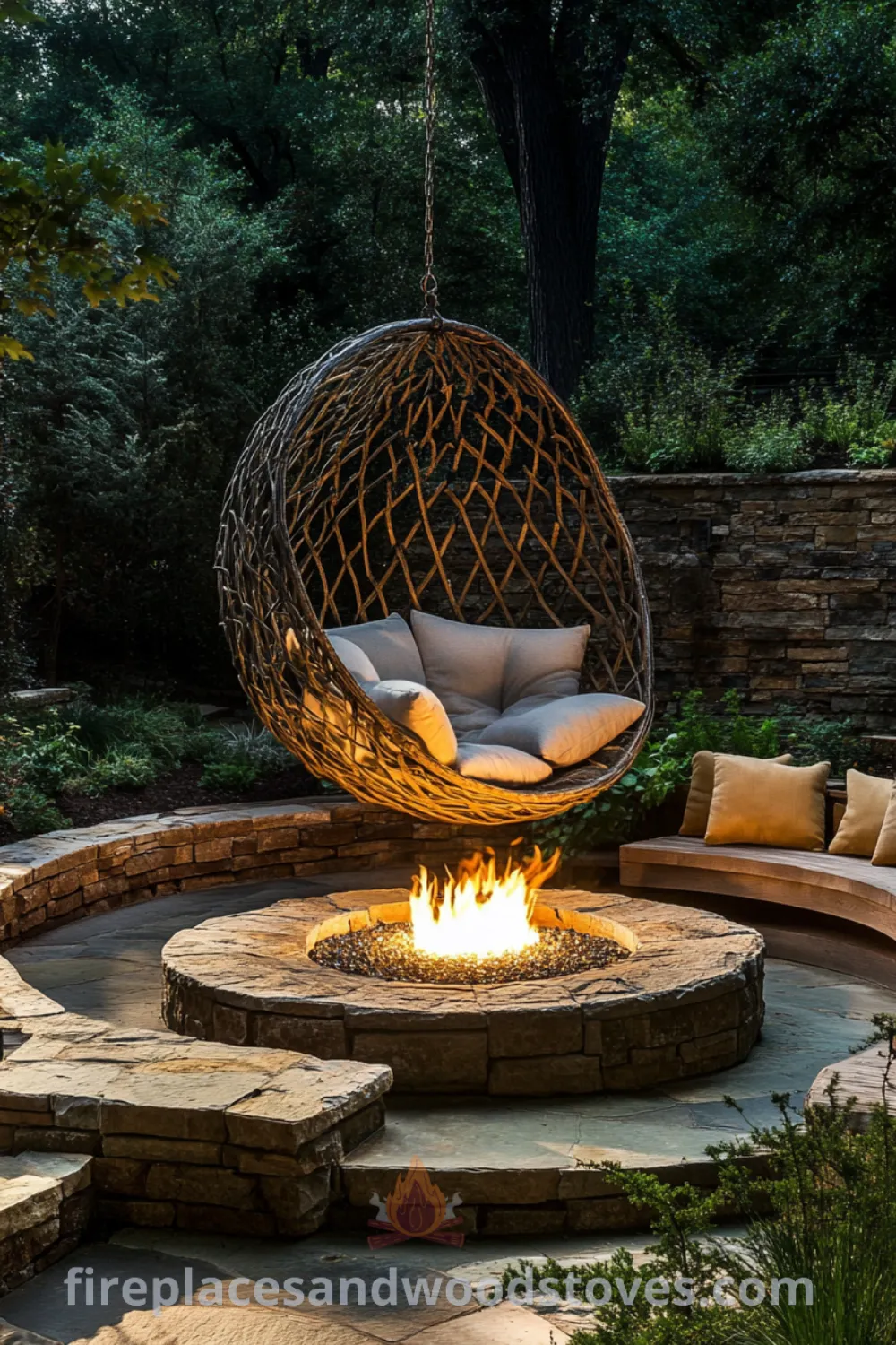 Backyard fire pit area on fireplacesandwoodstoves.com, showcasing outdoor seating, cozy ideas, and design inspirations for creating an inviting fire pit space perfect for evening gatherings and enjoyable entertaining.