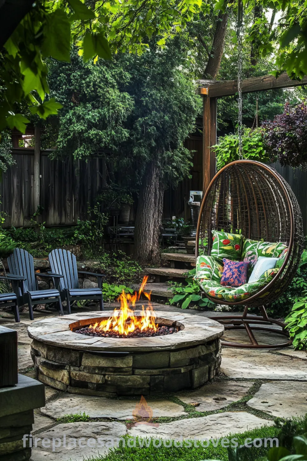Backyard fire pit area featuring cozy seating and design ideas, perfect for outdoor hangouts, on fireplacesandwoodstoves.com. Explore fire pit ideas, outdoor decor inspirations, and cozy backyard enhancements for your outdoor living space.