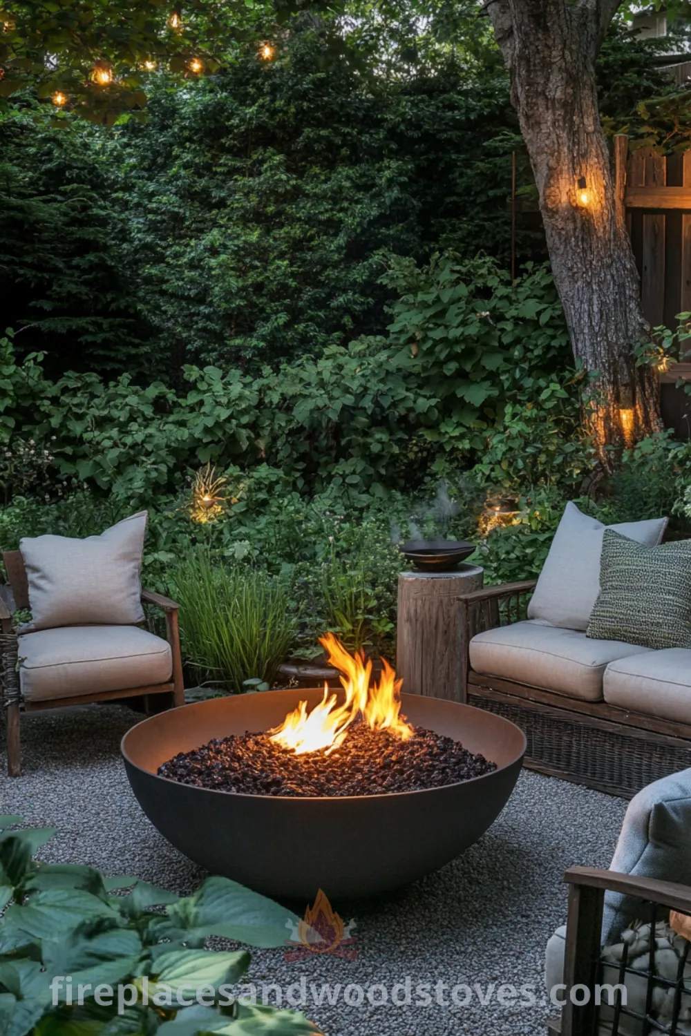 Charming outdoor fire pit area on fireplacesandwoodstoves.com, featuring cozy seating, design ideas for a backyard living space, and fire pit inspirations to elevate your outdoor decor.