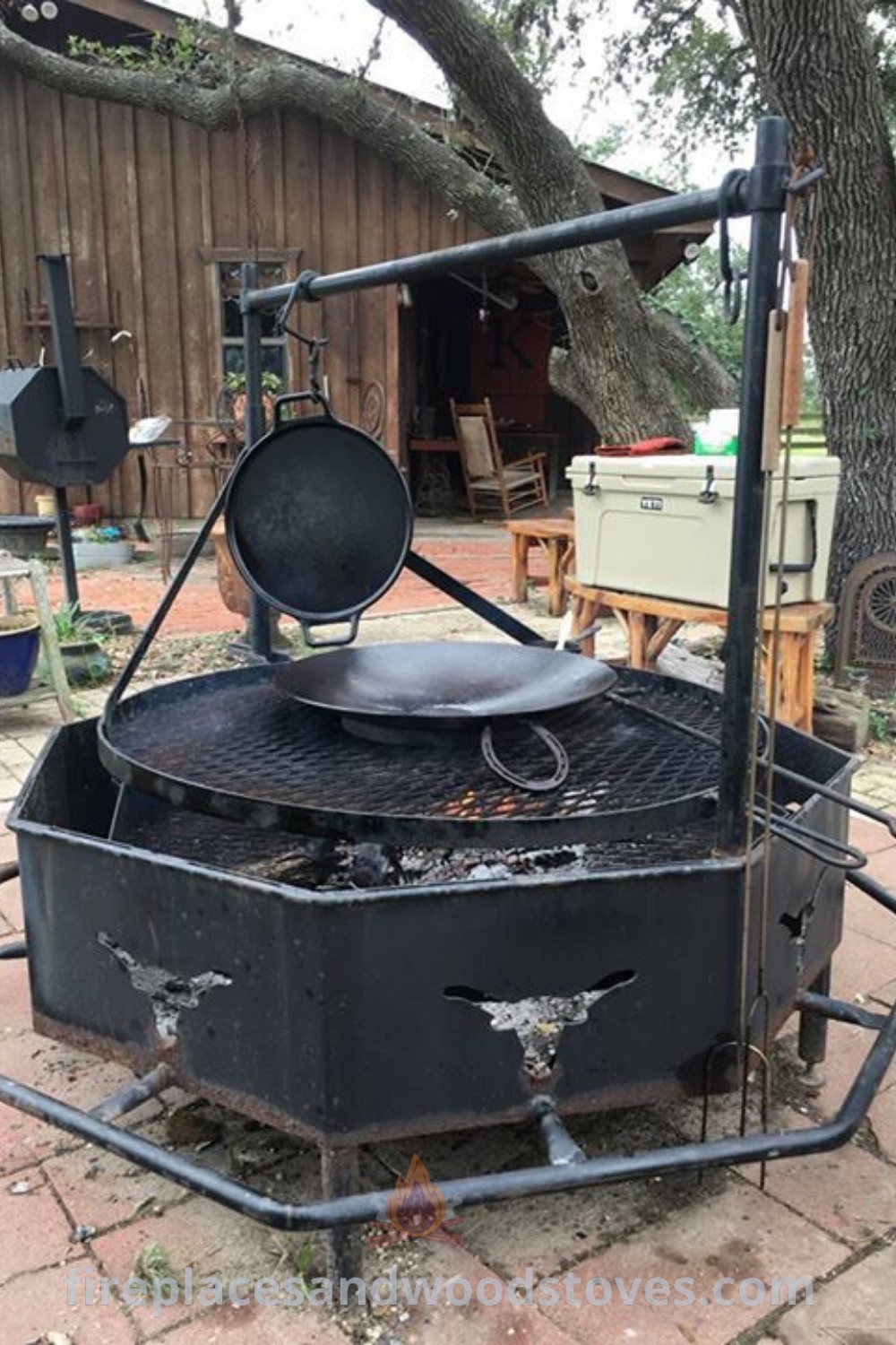 An outdoor grill set up in front of a tree, featuring stylish fire pit grill ideas and BBQ aesthetics for an inviting and functional backyard. Explore versatile outdoor ideas that enhance your patio experience at patioandhomefurniture.com.