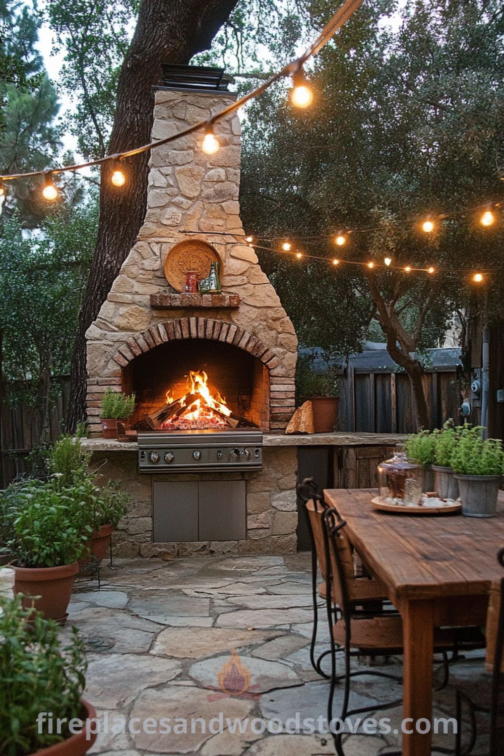 Backyard pizza oven at fireplacesandwoodstoves.com, featuring rustic brick design, cozy outdoor decor, and unique ideas for outdoor cooking.