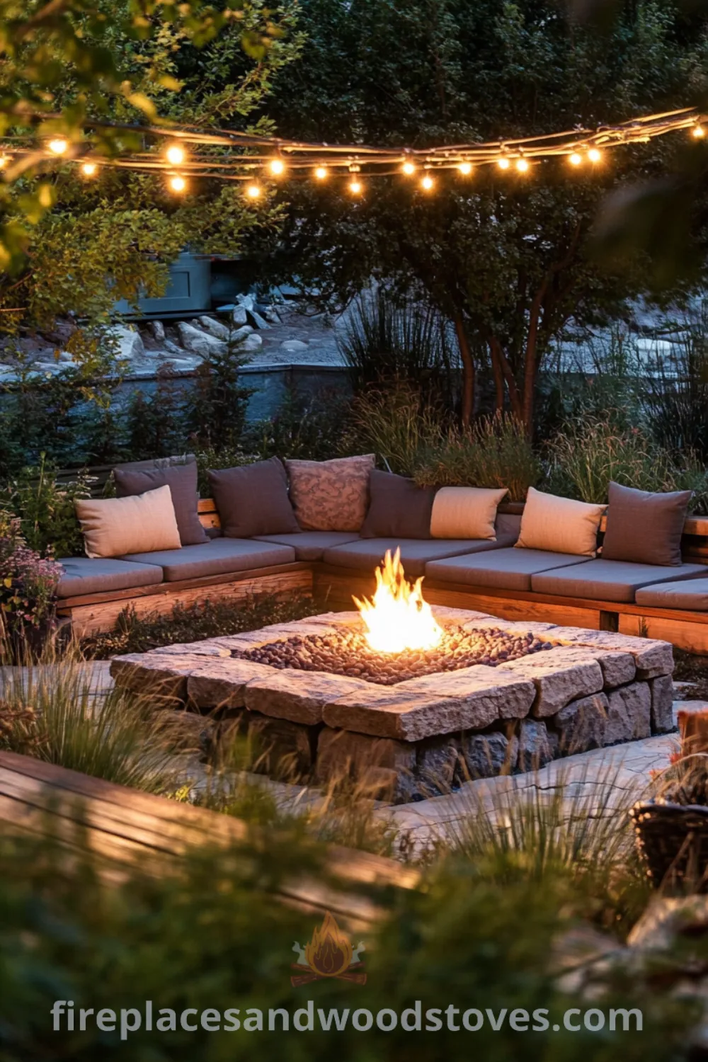 Charming outdoor fire pit area on fireplacesandwoodstoves.com, featuring cozy seating arrangements, unique garden ideas, and inspiring outdoor decor for your backyard living space.